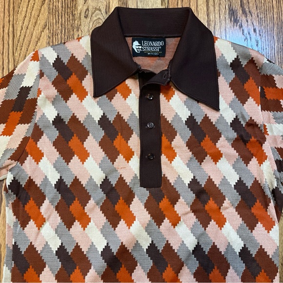 Leonardo Strassi Vintage 70s Mod Geometric Italian Knit Shirt Pullover Retro - Picture 5 of 11